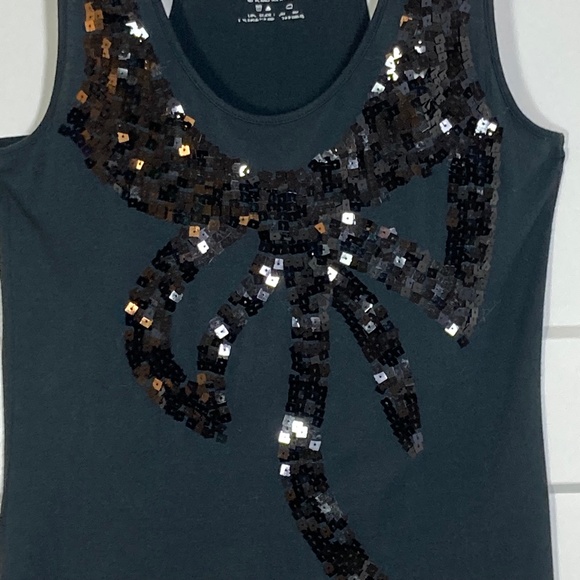 Miley Cyrus + Max Azria Sequin Bow Black Black Racer Back Tank Top - Picture 3 of 4